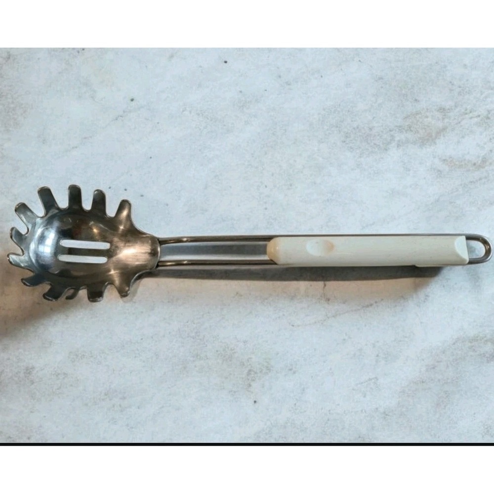 Danesco Stainless Steel Spaghetti Server Pasta Fork White Plastic Handle 12in